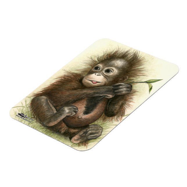 Orangutan Baby With Leaves Magnet (Left Side)