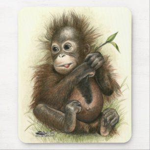 Orangutan Baby With Leaves Mouse Pad