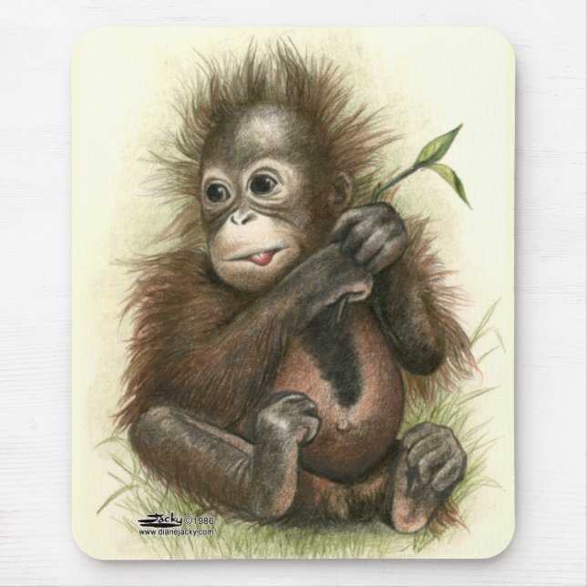 Orangutan Baby With Leaves Mouse Pad (Front)