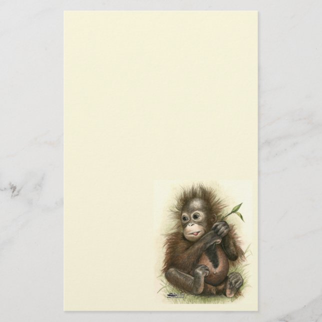 Orangutan Baby With Leaves Stationery (Front)