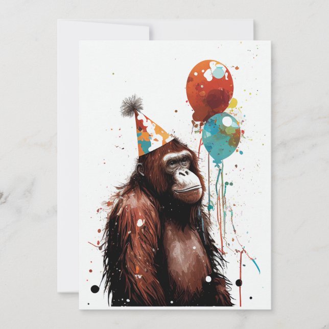 Orangutan Birthday Party Flat Greeting Card (Front)