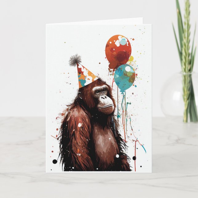 Orangutan Birthday Party Folded Greeting Card (Front)