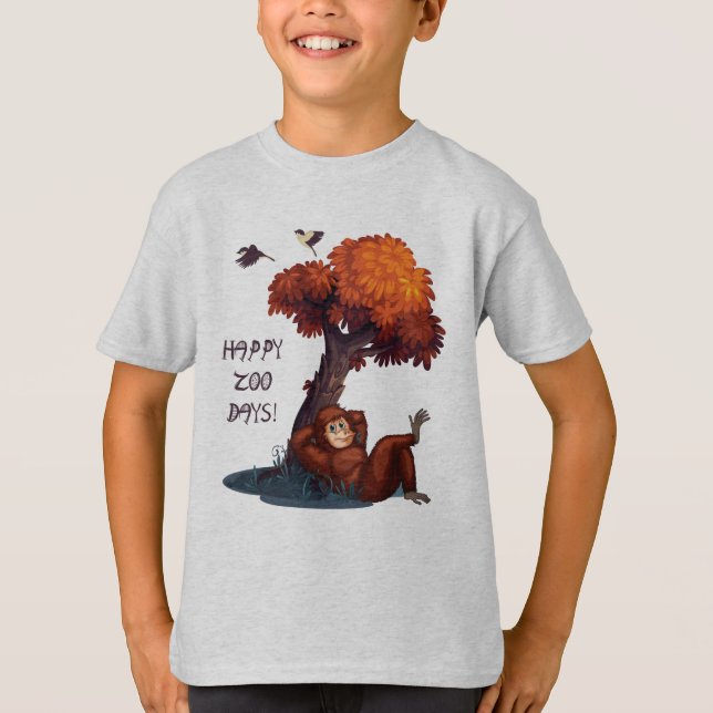 Orangutan Happy Zoo Days Boy's Wildlife Animal T-Shirt (Front)