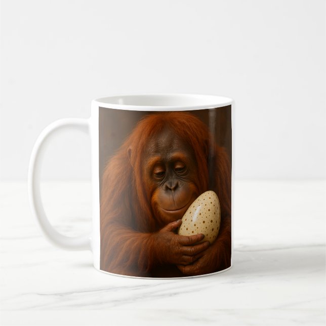 Orangutan Holding Egg Coffee Mug (Left)