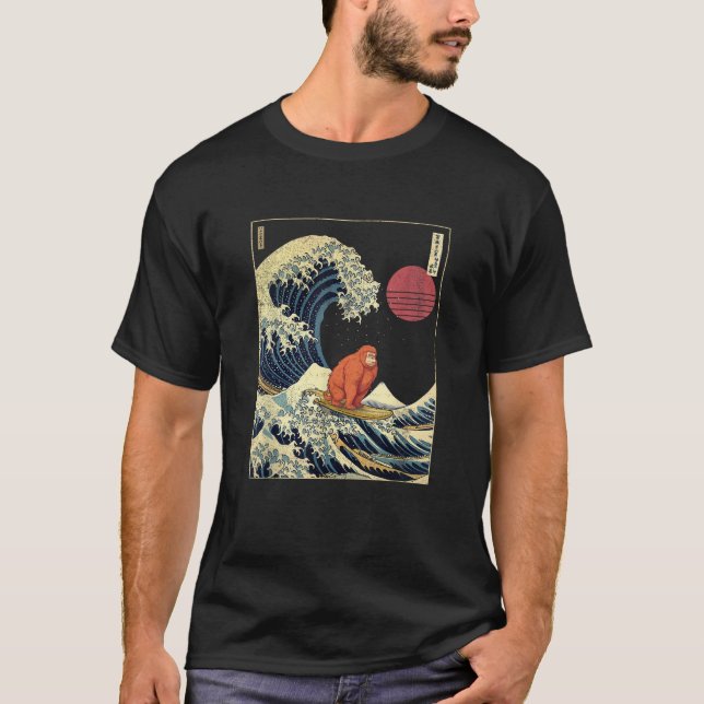 Orangutan Japanese Kanagawa Wave Funny Surf Animal T-Shirt (Front)