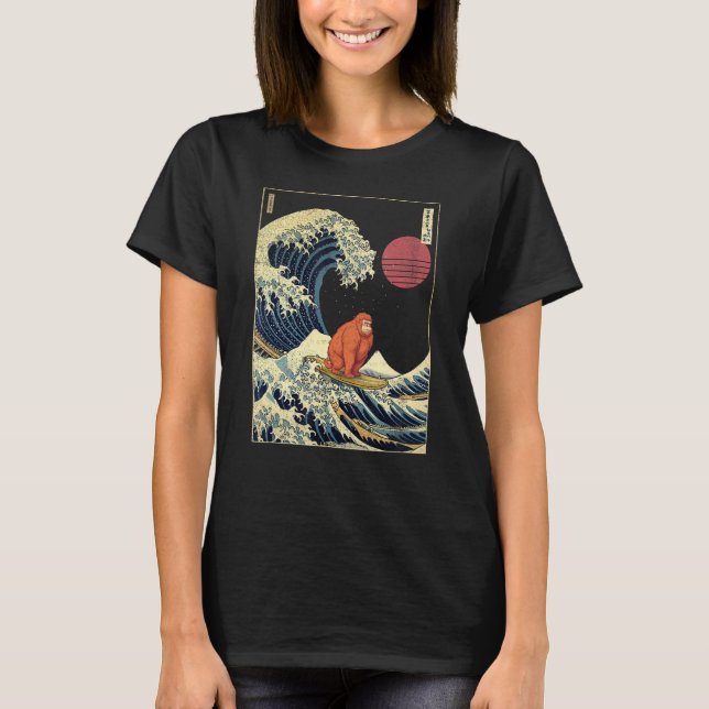 Orangutan Japanese Kanagawa Wave Funny Surf Animal T-Shirt (Front)