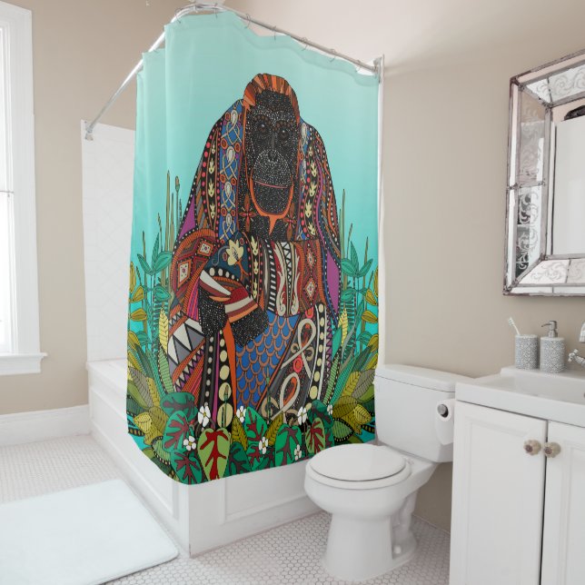 orangutan king turquoise shower curtain (In Situ)