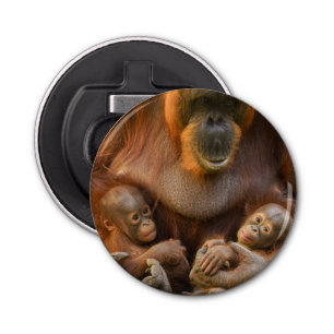 Orangutan Mother Holding Two Babies Bottle Opener