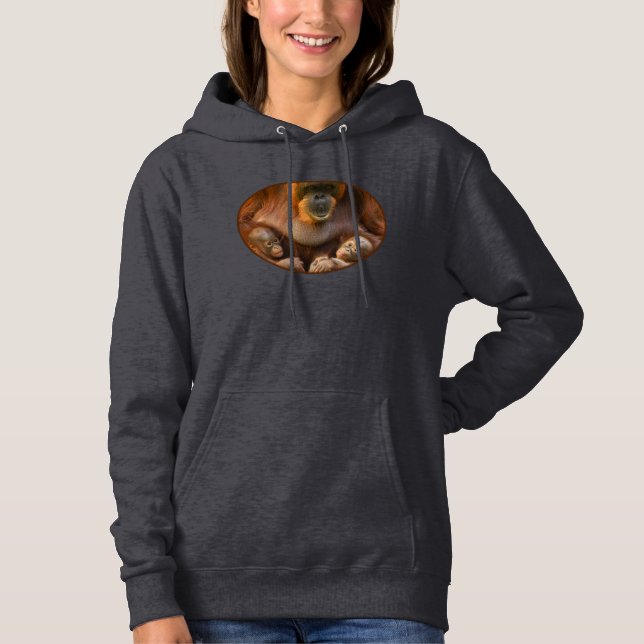 Orangutan Mother Holding Two Babies Hoodie (Front)