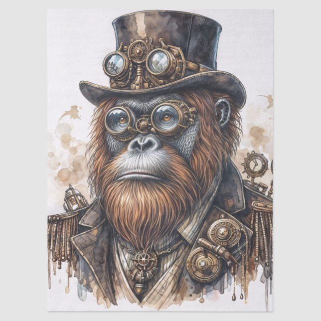 Orangutan Steampunk Watercolor Art Tissue Paper (Front)