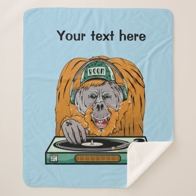Orangutan Vinyl Record Sherpa Blanket (Front)