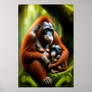 orangutan with baby poster