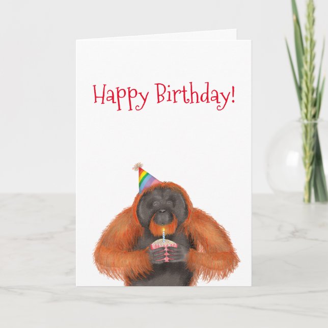 Orangutan with birthday cake card (Front)