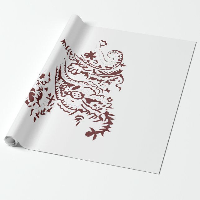 Orangy Red decorative Design Wrapping Paper (Unrolled)