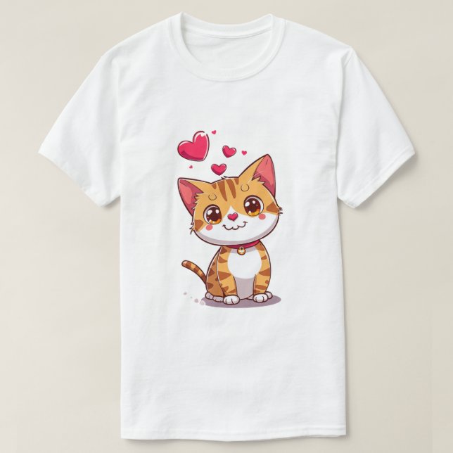 Oranhe Cat with Heart T Shirt  (Design Front)