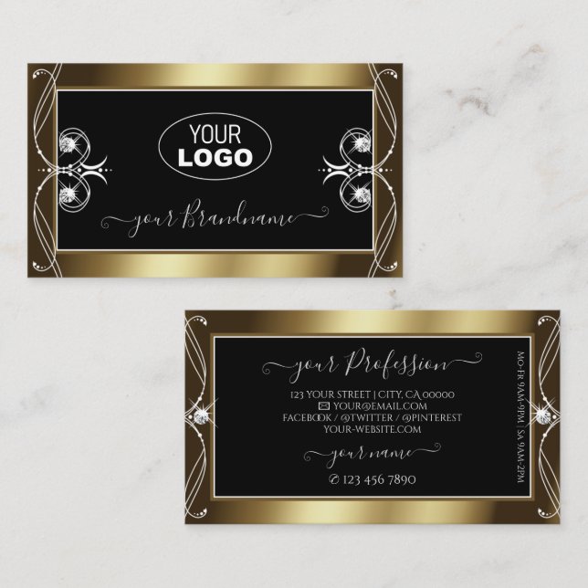 Orante Black Brown Golden Sparkle Jewels with Logo Business Card (Front/Back)