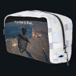 Orbital Dreidel Dopp Kit<br><div class="desc">For aspiring astronauts: A manned Chanuukah dreydel (dreydel) in orbit over the Middle East. The background image resembles spacecraft hull plates,  and there are also an Israeli flag and roundel (star).  Customise by adding your own text.

Earth image courtesy NASA.</div>