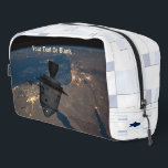 Orbital Dreidel Dopp Kit<br><div class="desc">For aspiring astronauts: A manned Chanuukah dreydel (dreydel) in orbit over the Middle East. The background image resembles spacecraft hull plates,  and there are also an Israeli flag and roundel (star).  Customise by adding your own text.

Earth image courtesy NASA.</div>