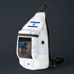 Orbital Dreidel Sling Bag<br><div class="desc">For aspiring astronauts: A manned Chanuukah dreydel (dreydel) in orbit over the Middle East. The background image resembles spacecraft hull plates,  and there are also an Israeli flag and roundel (star).  Customise by adding your own text.

Earth image courtesy NASA.</div>