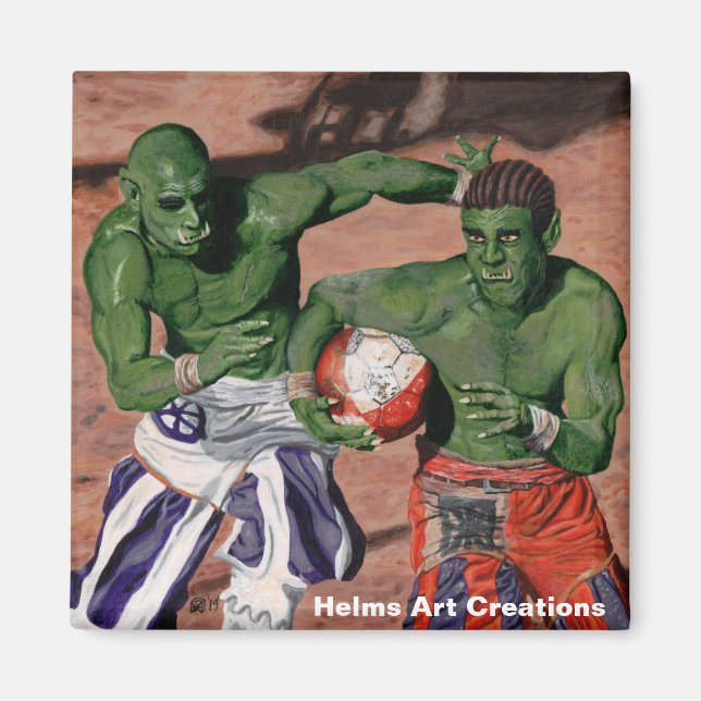 Orc Gladiator Football Fantasy Art Button Magnet (Front)