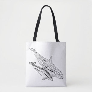 Orca And Baby Adult Colouring Full Tote Bag