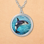 Orca Art Silver Plated Necklace<br><div class="desc">orca swimming in rough seas oil painting design</div>