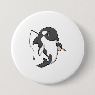Orca as Fisher with Fishing rod 7.5 Cm Round Badge