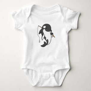Orca as Fisher with Fishing rod Baby Bodysuit