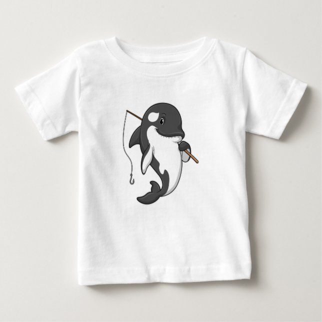Orca as Fisher with Fishing rod Baby T-Shirt (Front)