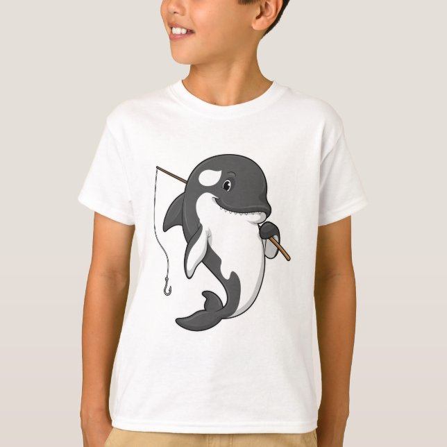 Orca as Fisher with Fishing rod T-Shirt (Front)