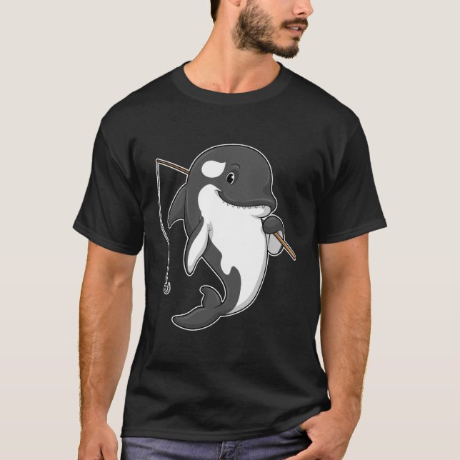 Orca as Fisher with Fishing rod T-Shirt (Front)