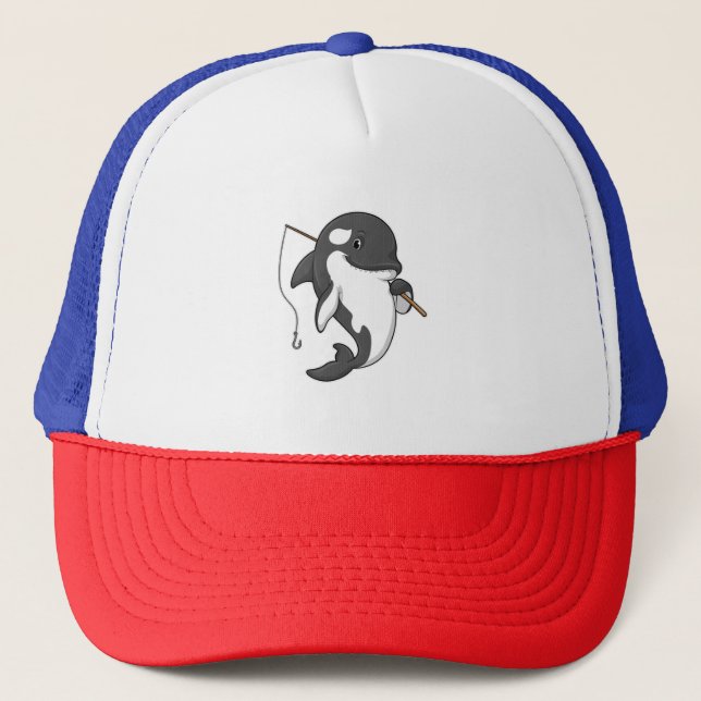 Orca as Fisher with Fishing rod Trucker Hat (Front)