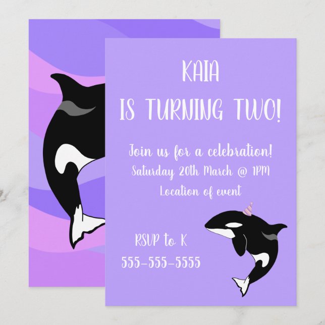 Orca Birthday Invitation (Front/Back)