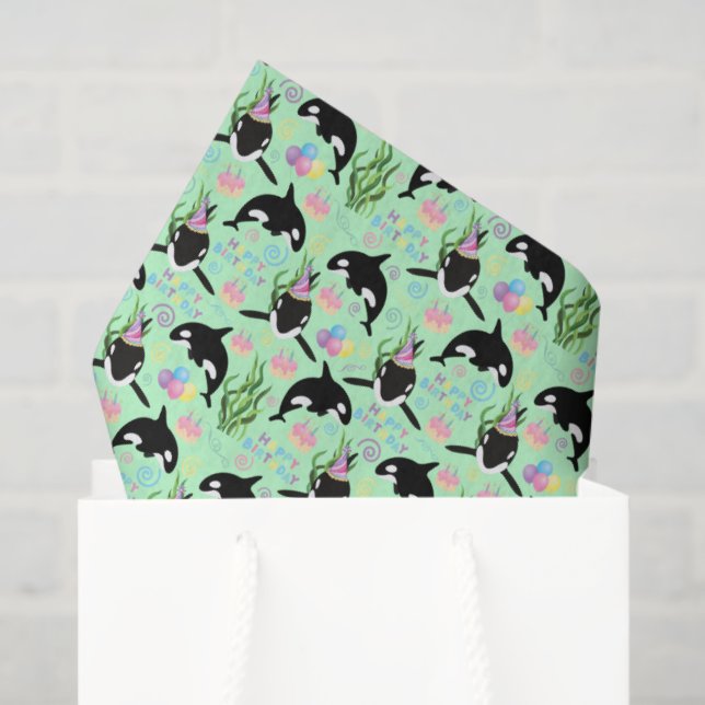 Orca Birthday Tissue Paper in Green (Gift Bag)