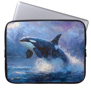 Orca Breaching Near Snowy Mountains Laptop Sleeve