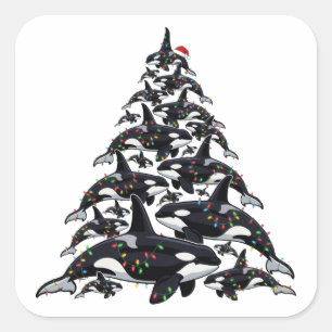 Orca Christmas Tree for Ocean and Marine Life Love Square Sticker