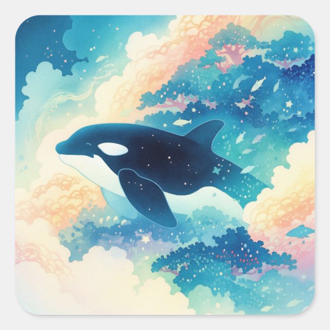 Orca Dancing in the Waves Square Sticker (Front)