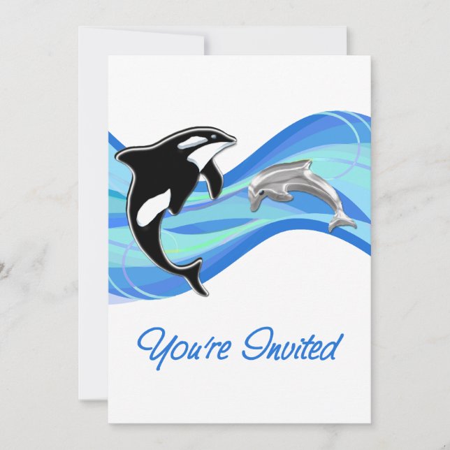 Orca & Dolphin in the Waves You're Invited Invitation (Front)