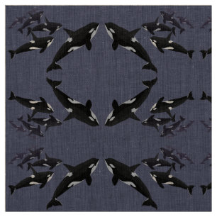 Orca Fabric Killer Whale Art Natural Linen Fabric