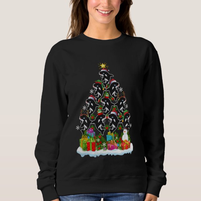 Orca Fish  Xmas Holiday  Orca Christmas Tree Long  Sweatshirt (Front)