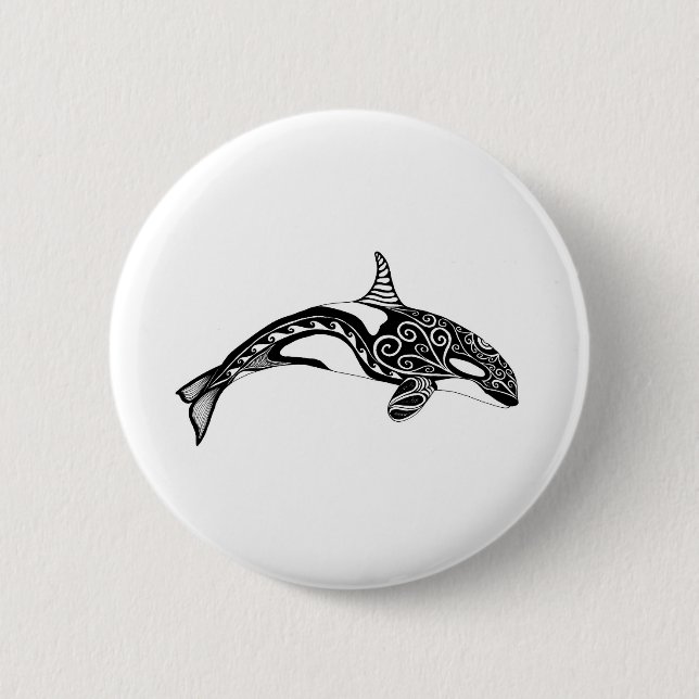 Orca - Hand Drawn - Black and White 6 Cm Round Badge (Front)