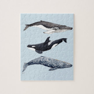 Orca, hunchbacked whale and gray whale jigsaw puzzle