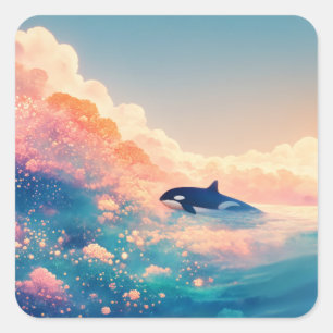 Orca in Enchanted Waters Square Sticker