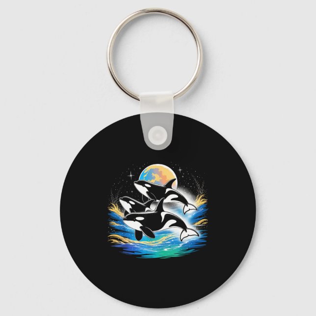 Orca in space, planets, stars, wall lovers Orca in Key Ring (Front)