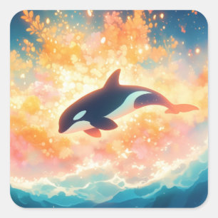 Orca Journey Through a Magical Sea Square Sticker