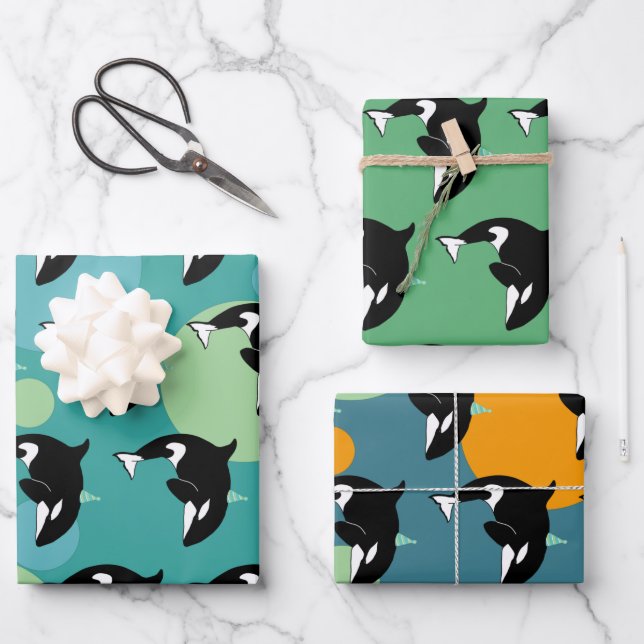 Orca Killer Whale Birthday Wrapping Paper Sheet (Front)