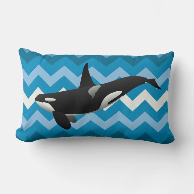 Orca Killer Whale Blue Chevron Throw Pillow (Front)