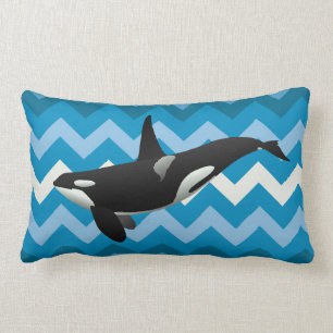 Orca Killer Whale Blue Chevron Throw Pillow