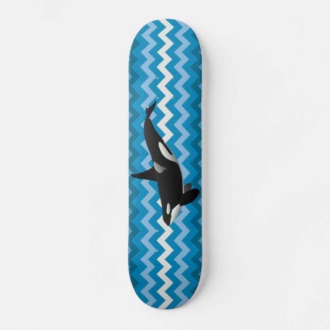 Orca Killer Whale Blue Zigzag Chevron Skateboard (Front)