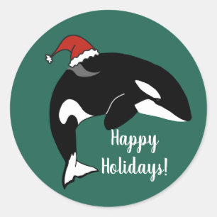 Orca Killer Whale Christmas  Classic Round Sticker